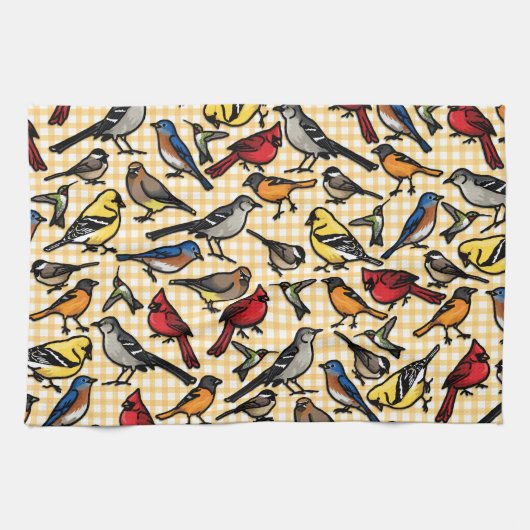 Hinterhofvögel auf dem Gelben Gingham Handtuch (Horizontal)