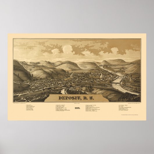 Hinterlegung, NY Panoramic Karte - 1887 Poster (Vorne)