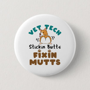 Hintern des technischen Aufklebers und Fixin' Mutt Button