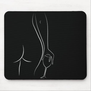 Hintern- und Weinuhr - B&W Mousepad
