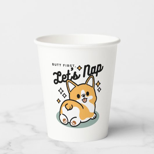 Hintern zuerst, Let's Nickerchen - Niedlicher Corg Pappbecher (Rückseite)