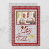 HINWEIS: 40. Ruby-JubiläumsDamast Einladung (Vorne/Hinten)