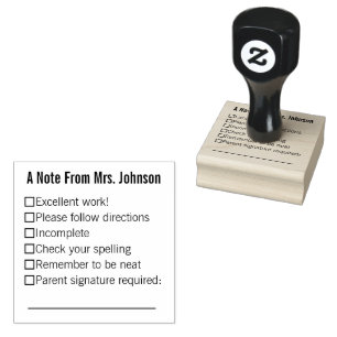 Hinweis aus dem Namen des Lehrers mit Kontrollkäst Gummistempel