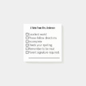 Hinweis aus den Nachhinweisen des Lehrernamens Post-it Klebezettel (Vorderseite)