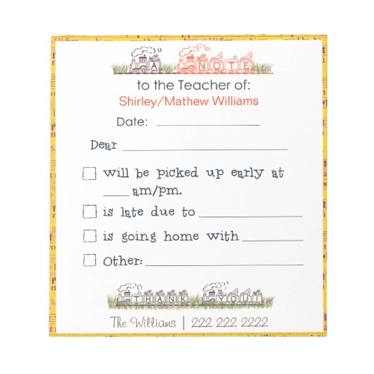 Hinweis für den Lehrer Notepad Notizblock (Vorderseite)