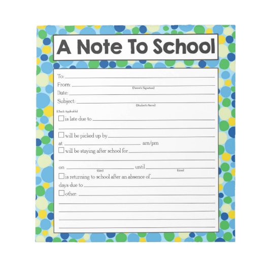 Hinweis für Lehrer Notepad, Schulabwesenheit Entsc Notizblock (Vorderseite)