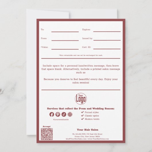 Hinweis für QR-Code-Dienste kann ein Geschenk mach (Rückseite)