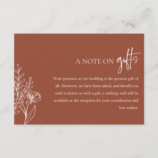 Hinweis: Geschenke Terracotta Boho Hochzeit wünsch Begleitkarte (Vorderseite)