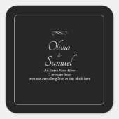 Hinweis + Namen von Braut und Bräutigam Schwarz We Quadratischer Aufkleber (Vorderseite)