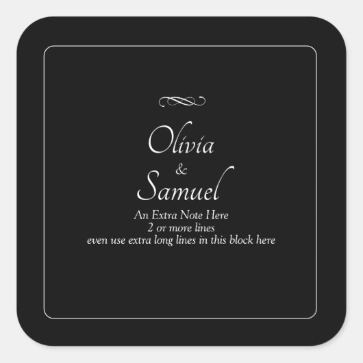 Hinweis + Namen von Braut und Bräutigam Schwarz We Quadratischer Aufkleber (Vorderseite)