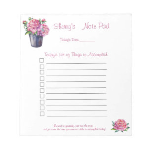 Hinweis Pad 5.5x6; Peonies-Dinge, die ausgeführt w Notizblock