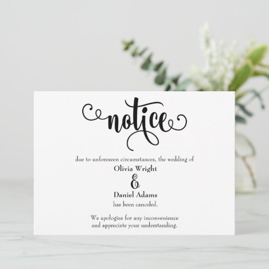 Hinweis Typografie storniert Hochzeitsankündigung Einladung (Stehend Vorderseite)