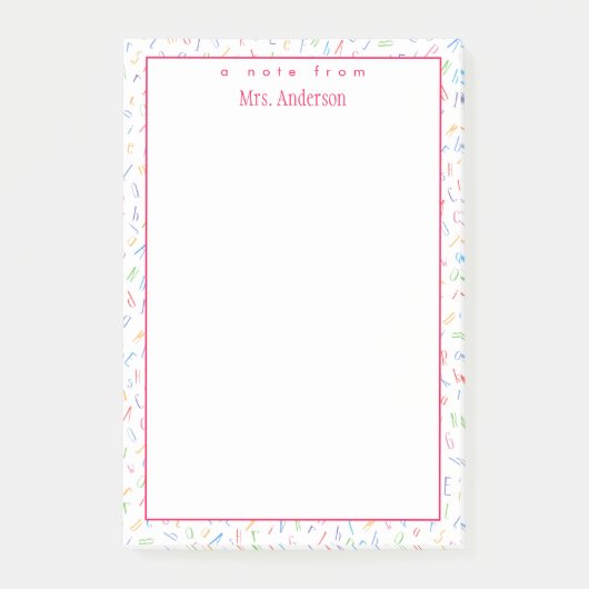 Hinweis von - Name des Lehrers - Niedlich Alphabet Post-it Klebezettel (Vorderseite)