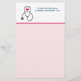 Hinweis von Nurse Stethoscope und Herz Briefpapier
