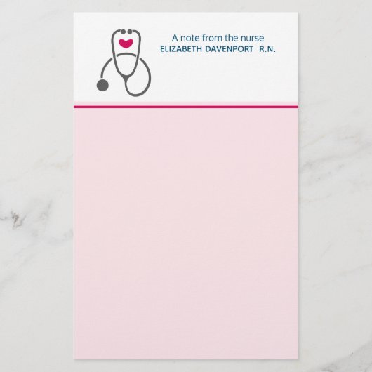 Hinweis von Nurse Stethoscope und Herz Briefpapier (Vorderseite)