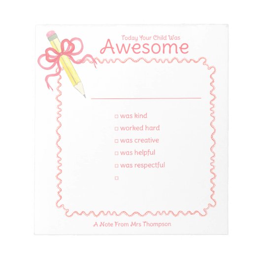 Hinweis zum guten Verhalten des Lehrers | Stift Notizblock (Vorderseite)