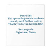 HINWEIS ZUR ANKÜNDIGUNG DES Abschlusses. NOTIZBLOC Notizblock (Vorderseite)