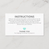 Hinweise für wasserfreie Probenzusätze Visitenkarte (Rückseite)