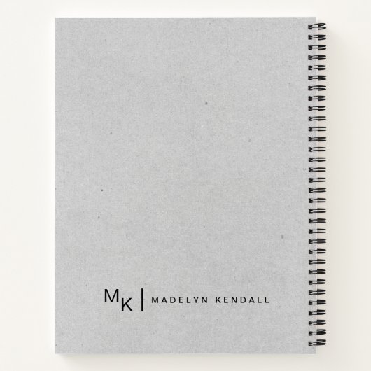 Hinweise & Muskeln Moderne Script Monogram grau Notizblock (Rückseite)