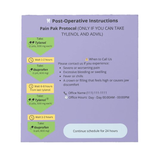 Hinweise zum Thema Zahnersatz (PainPak) Notizblock (Vorderseite)