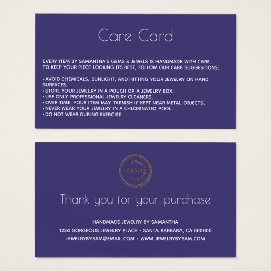 Hinweise zur Schmuckkarte mit Logo Lila (Vorne & Hinten)