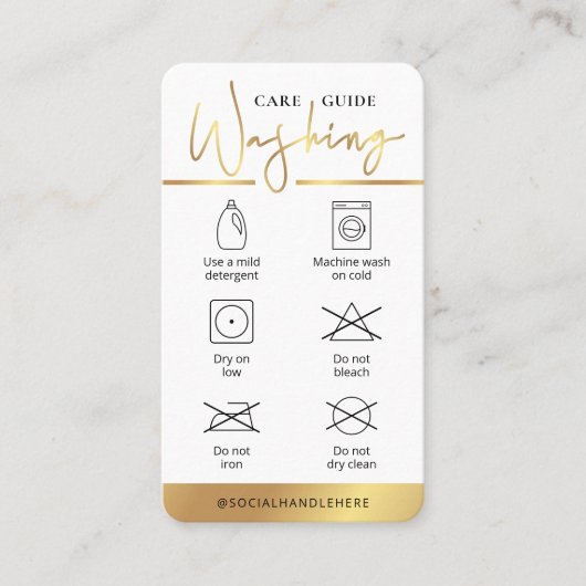 Hinweise zur Waschung von weißem und goldfarbenem Visitenkarte (Vorderseite)