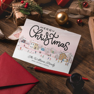 HINZUFÜGEN DES FOTOS   Winter Christmas Ice Skaten Feiertagskarte