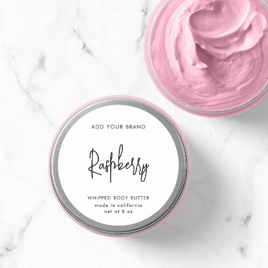 Hinzufügen des Markennamens "Modernes Skript"-Mini Runder Aufkleber