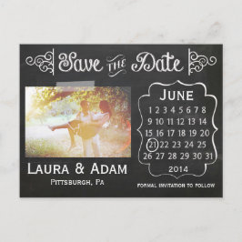 Hinzufügen eines eigenen Fotos-Chalkboards Save th Ankündigungspostkarte