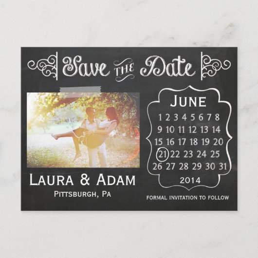 Hinzufügen eines eigenen Fotos-Chalkboards Save th Ankündigungspostkarte (Vorderseite)