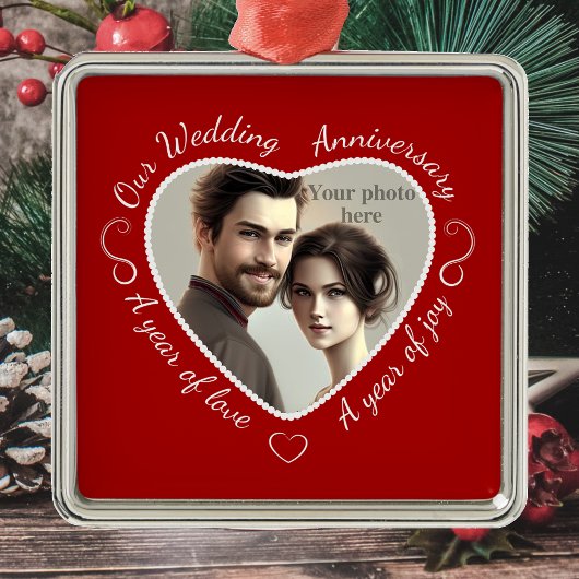 Hinzufügen eines Fotos zum romantischen Herzklopfe Silbernes Ornament