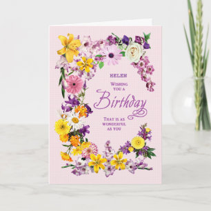 Hinzufügen eines Namens zum Geburtstag-Blume-Rahme Karte