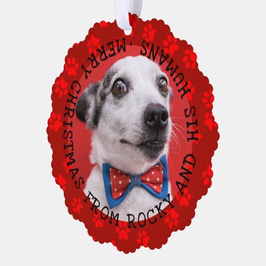 Hinzufügen Foto & Name Funny Christmas Dog Pawprin Ornament Karte (Links)