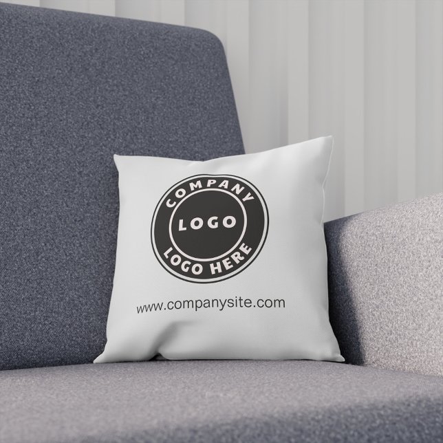 Hinzufügen Ihrer Firmenlogo-Firmenmarke Grau Kissen (Business Logo Elegant Off White Throw Pillow)