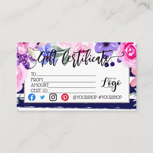 Hinzufügen IHRES LOGO-Geschenkgutschein-Marketings Visitenkarte (Vorderseite)