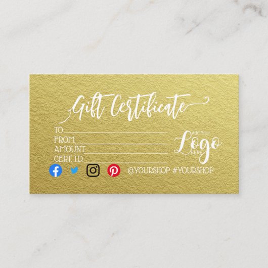Hinzufügen IHRES LOGO-Geschenkgutschein-Marketings Visitenkarte (Vorderseite)