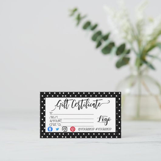 Hinzufügen IHRES LOGO-Geschenkgutschein-Marketings Visitenkarte (Stehend Vorderseite)