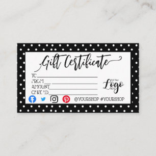 Hinzufügen IHRES LOGO-Geschenkgutschein-Marketings Visitenkarte