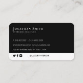 Hinzufügen Ihres Logos Elegane Luxus Schlicht Schw Visitenkarte (Rückseite)