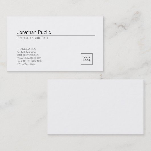 Hinzufügen Ihres Logos Elegant White Minimal Desig Visitenkarte (Vorne/Hinten)