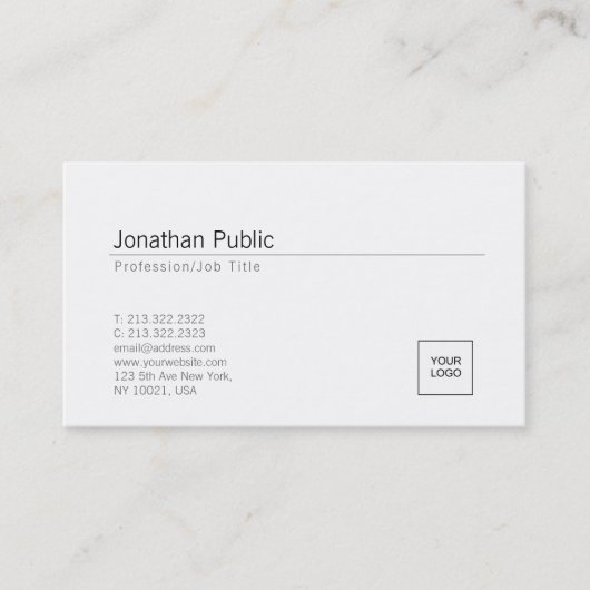 Hinzufügen Ihres Logos Elegant White Minimal Desig Visitenkarte (Vorderseite)