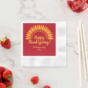 Hinzufügen Jahr glücklich Thanksgiving Yellows Red Serviette