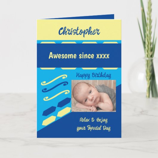 Hinzufügen Jahr Name Meilenstein Geburtstag blau Karte (Vorderseite)
