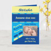 Hinzufügen Jahr Name Meilenstein Geburtstag blau Karte (Gelbe Blume)