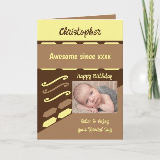 Hinzufügen Jahr Name Meilenstein Geburtstag braun Karte (Vorderseite)