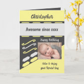 Hinzufügen Jahr Name Meilenstein Geburtstag grau Karte (Gelbe Blume)