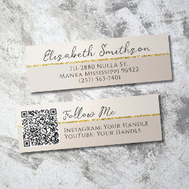 Hinzufügen QR Code Social Media Taupe Gold Glitzer Mini Visitenkarte