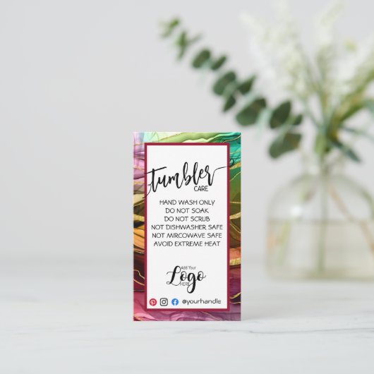 HINZUFÜGEN SIE IHR LOGO TUMBLER CARE CARDS-Vinyl-G Visitenkarte (Stehend Vorderseite)