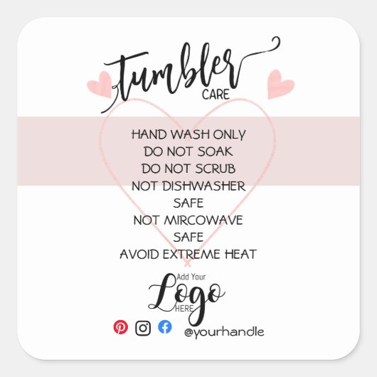 HINZUFÜGEN SIE IHR LOGO TUMBLER CARE Sticker-Vinyl Quadratischer Aufkleber (Vorderseite)