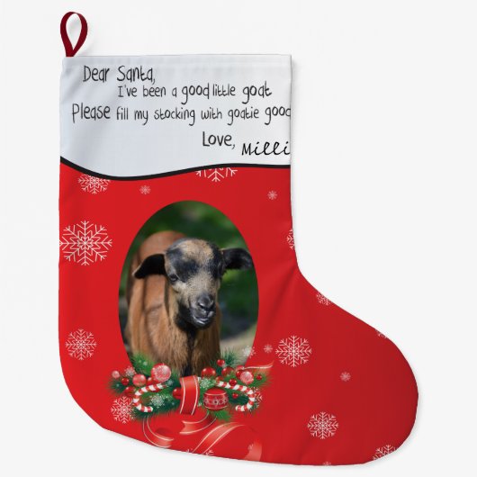 HINZUFÜGEN SIE IHR ZIEGEN Foto und Name Sehr geehr Großer Weihnachtsstrumpf (Vorderseite)